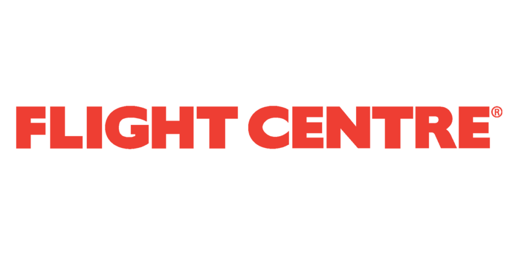 A horizontal logo of Flight Centre in red, bolded, all caps letters, with a small copyright logo at the far right.