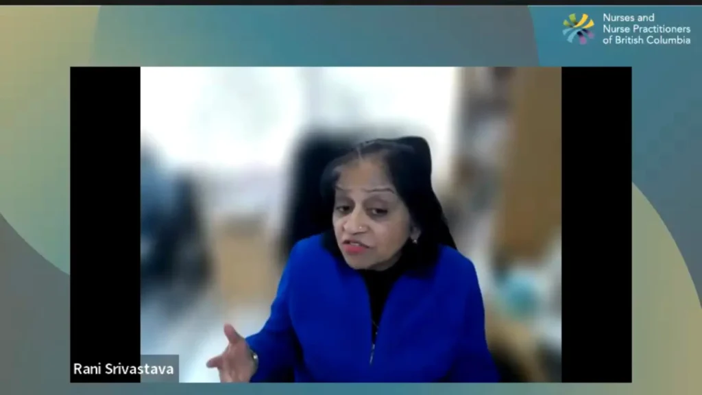 Screenshot of an NNPBC webinar featuring speaker Rani Srivastava pictured on screen, delivering a presentation.