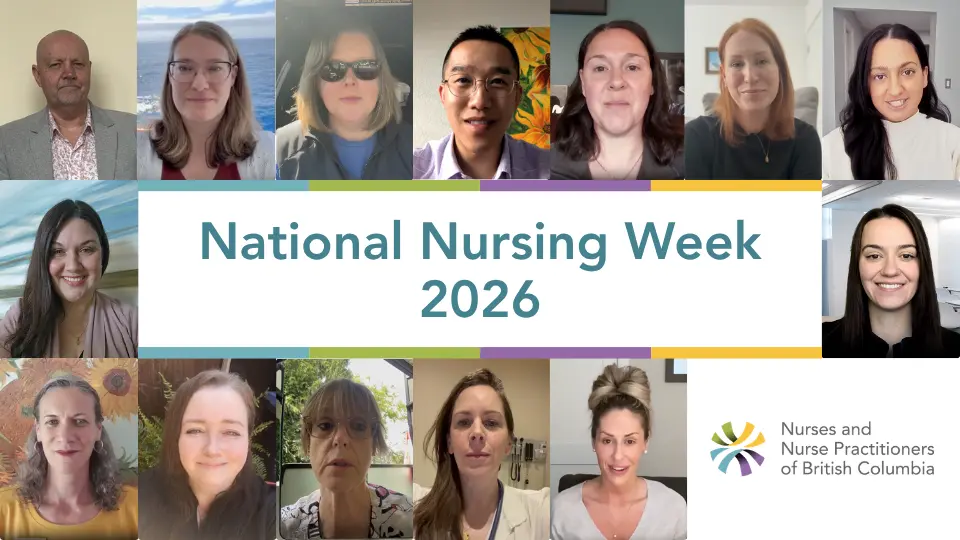 Thumbnail of NNPBC's National Nursing Week 2026 promotional video, offering partnerships with different organizations, featuring a collage of some of the NNPBC team and the NNPBC logo.