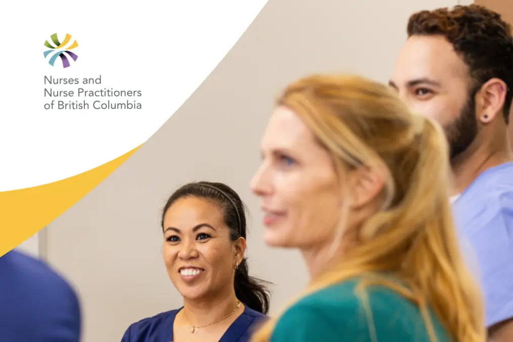 Cropped canvas page of the NNPBC Strategic Plan 2025-27 document, featuring the old NNPBC logo, and an upper body shot of three healthcare professionals wearing scrubs.