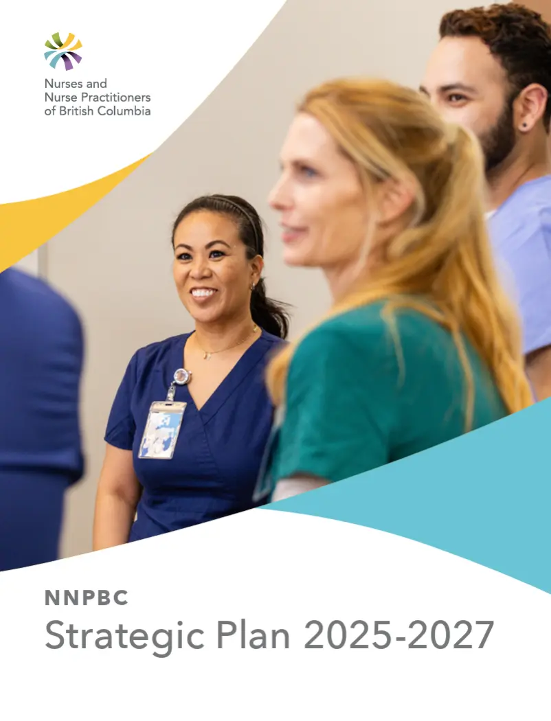 Cover page of the NNPBC Strategic Plan 2025-27 document, featuring the NNPBC logo, and three healthcare professionals wearing scrubs.